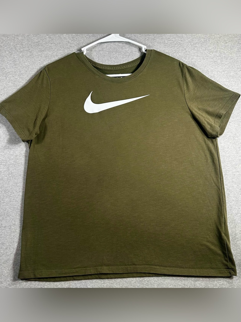 Nike Men's Olive Green Short Sleeve Crew Neck Tee with White Swoosh